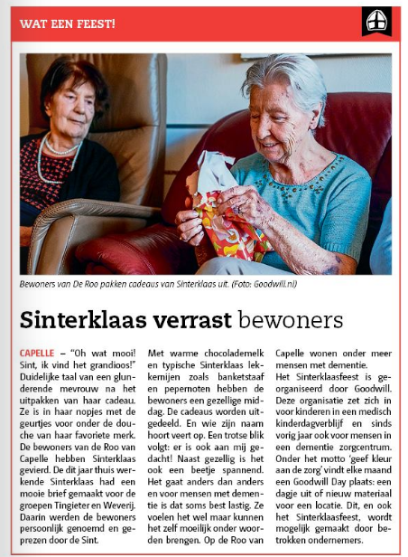 Bericht uit de krant IJssel en Lekstreek over Sinterklaas bij Aafje
