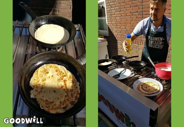 Pannenkoeken in de pan voor het goede doel Goodwill